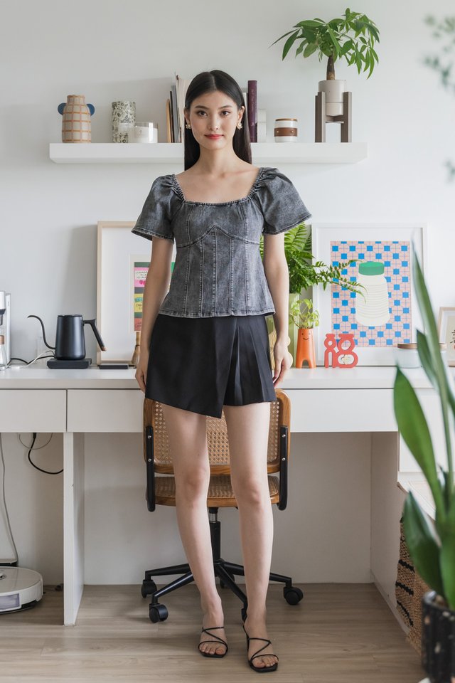 Prosper Denim Panelled Top In Stone