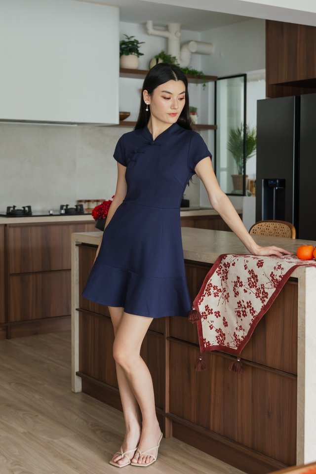Marvel Cheongsam Dress In Navy