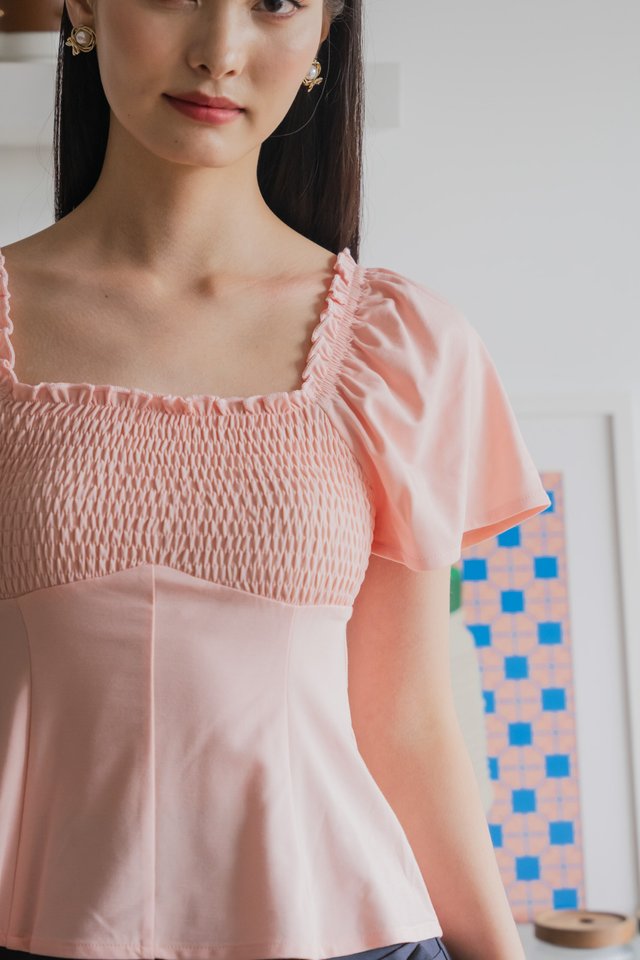 Hadley Cotton Smocked Top In Pink