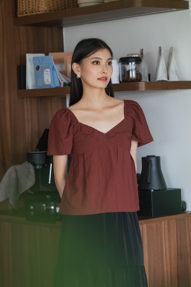 Sunset Babydoll Top In Rust