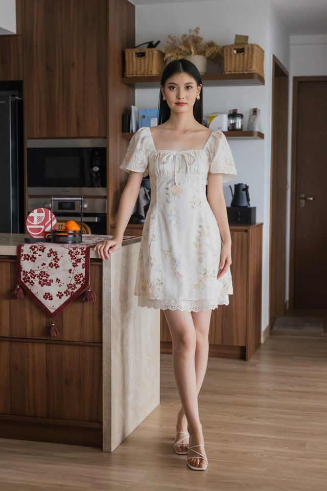 Cheer Fleur Eyelet Ruched Dress