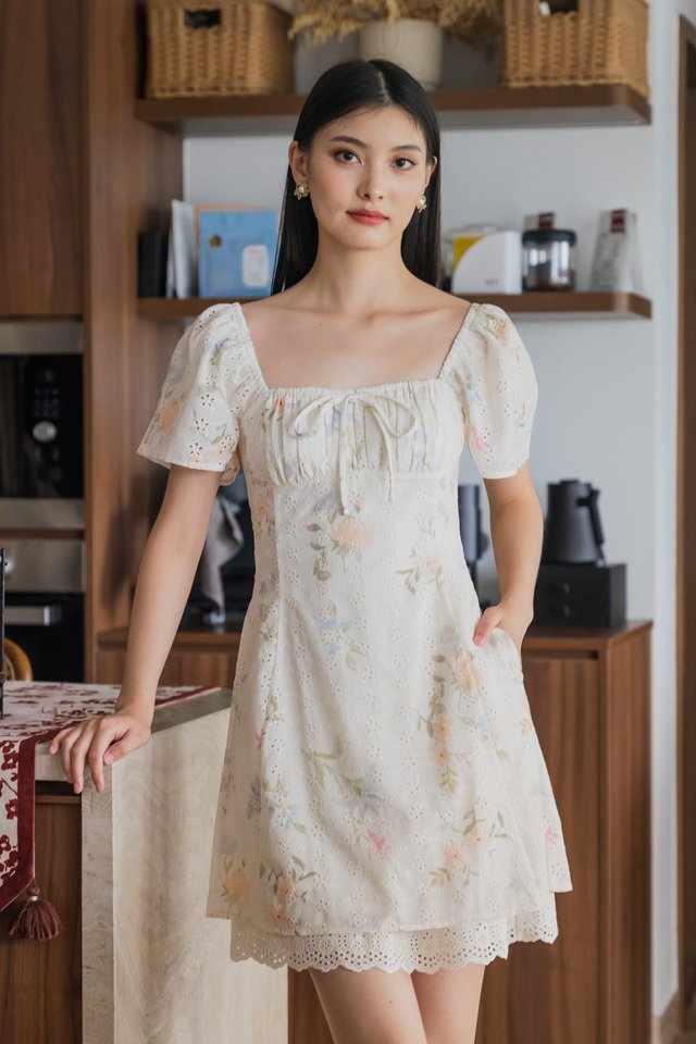 Cheer Fleur Eyelet Ruched Dress