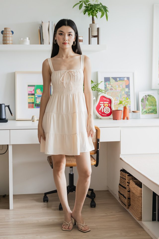 Sunrise Smocked Waist Tiered Dress In Cream