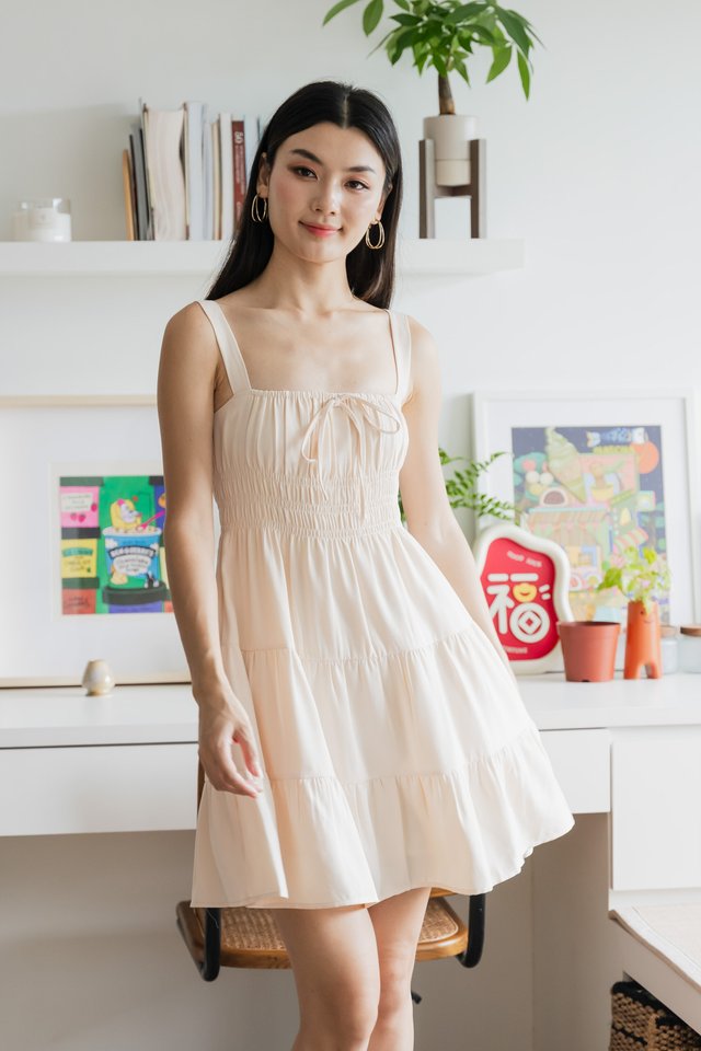 Sunrise Smocked Waist Tiered Dress In Cream