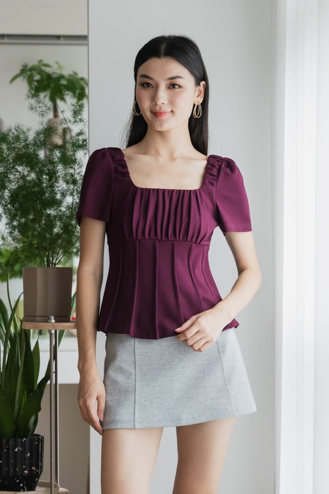 Pristin Cotton Ruched Top In Plum
