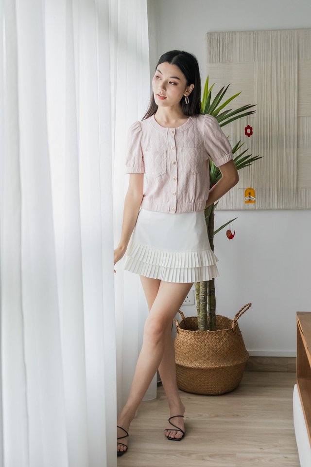 Vaeda Buttons Pocket Knit Top In Light Pink