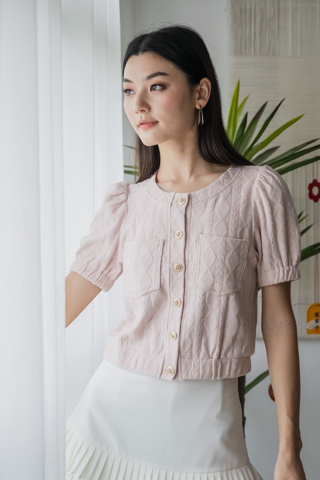 Vaeda Buttons Pocket Knit Top In Light Pink