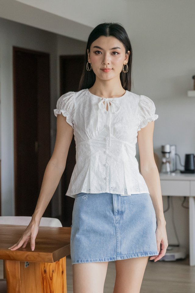 Dandelion Eyelet Ribbon Top In White