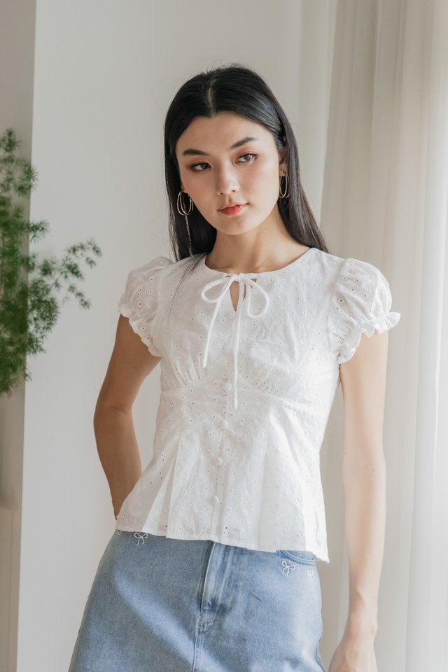 Dandelion Eyelet Ribbon Top In White