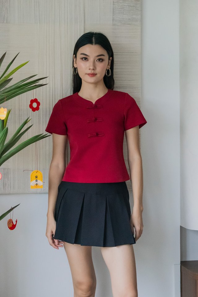 Jade Cotton Qipao Top In Red