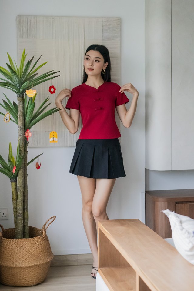 Jade Cotton Qipao Top In Red