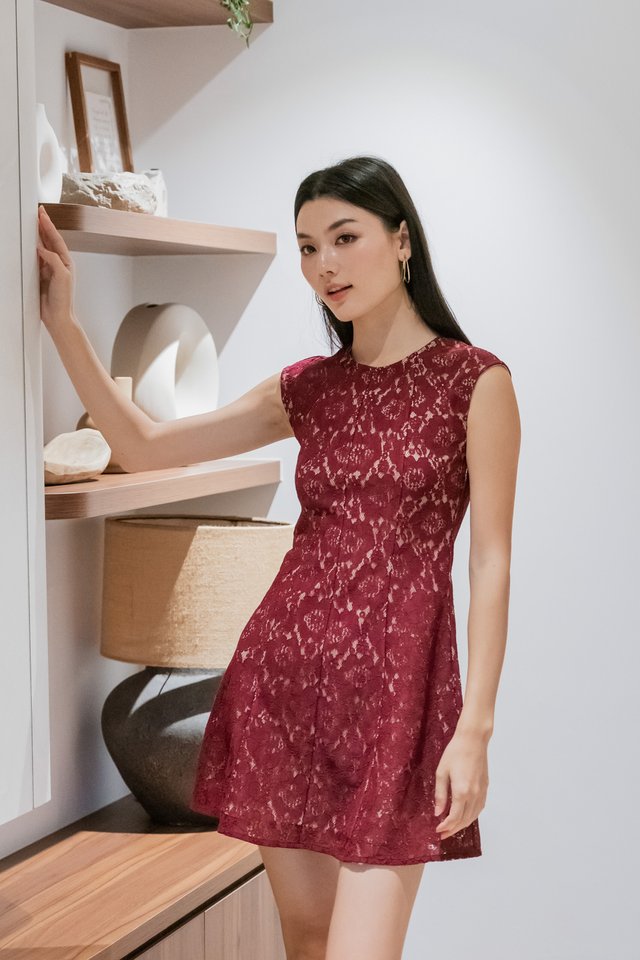 Jubilee Lace Panelled Dress In Wine