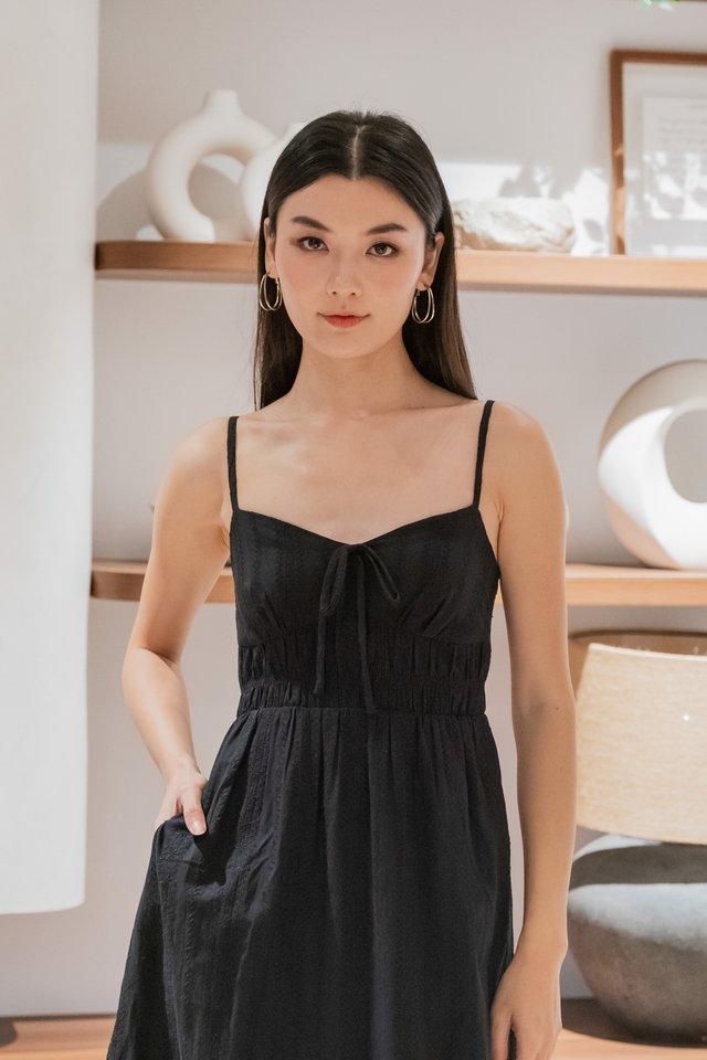 Cotta Eyelet Ribbon Camisole Midi Dress In Black
