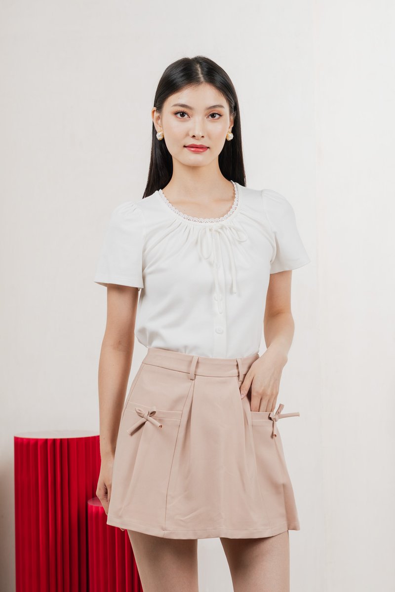 Fancy Crochet Ribbon Top In White