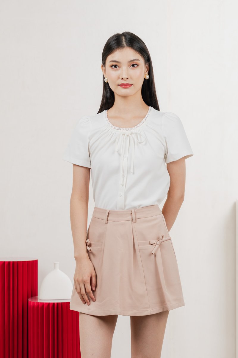 Fancy Crochet Ribbon Top In White