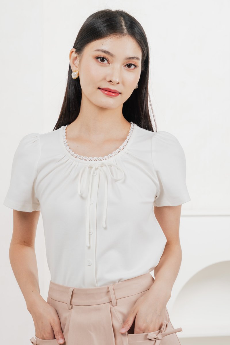 Fancy Crochet Ribbon Top In White