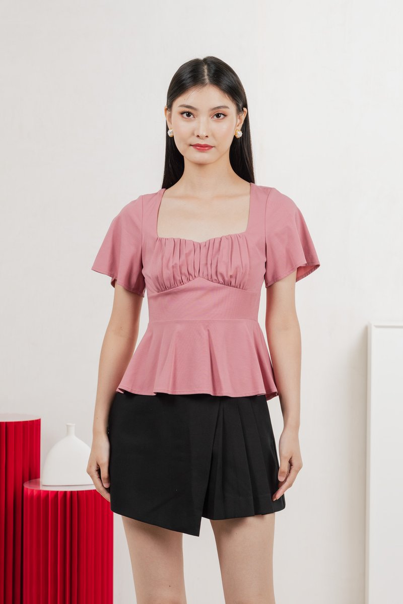 Ashley Ruched Empire Top In Rose Pink
