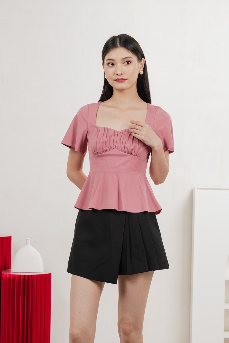 Ashley Ruched Empire Top In Rose Pink