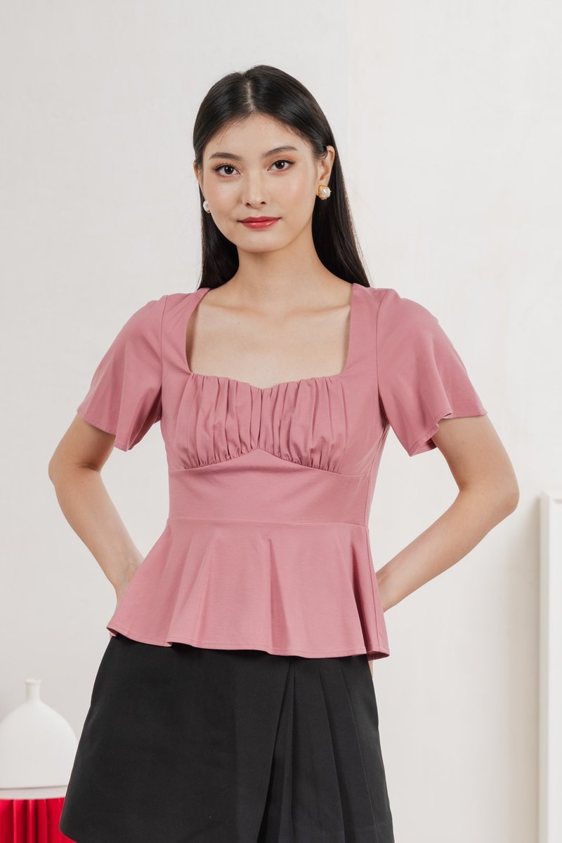 Ashley Ruched Empire Top In Rose Pink