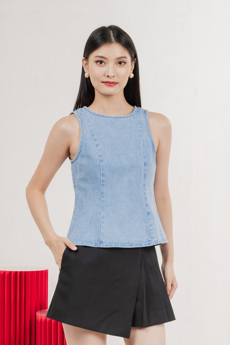 Bliss Panelled Denim Top in Light Wash