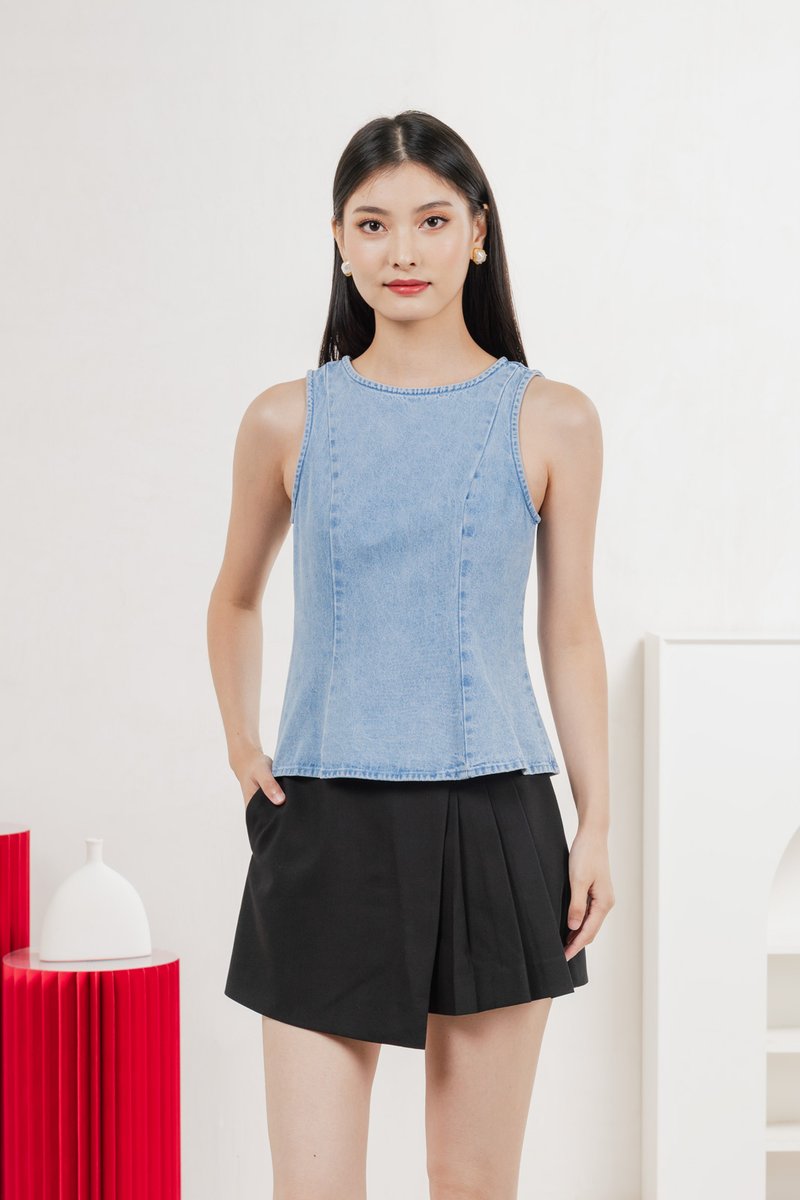 Bliss Panelled Denim Top in Light Wash