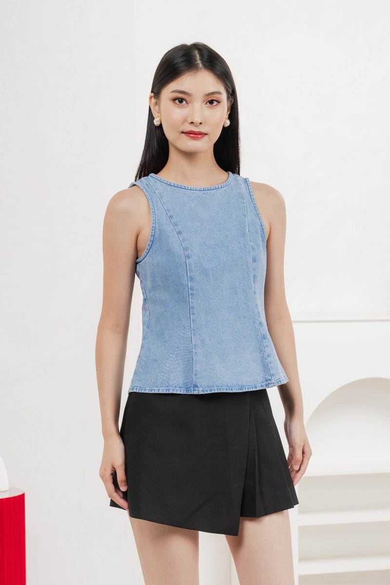 Bliss Panelled Denim Top in Light Wash