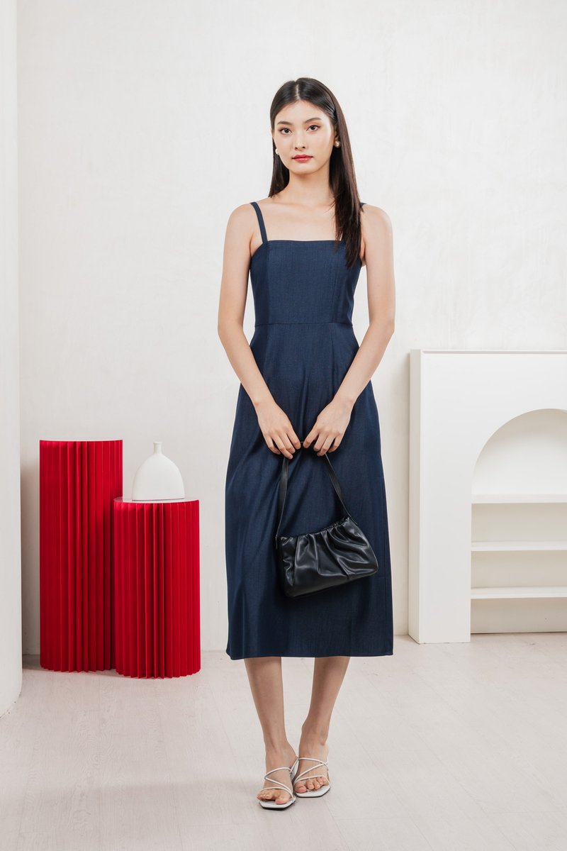 Crest Camisole Midi Dress In Navy