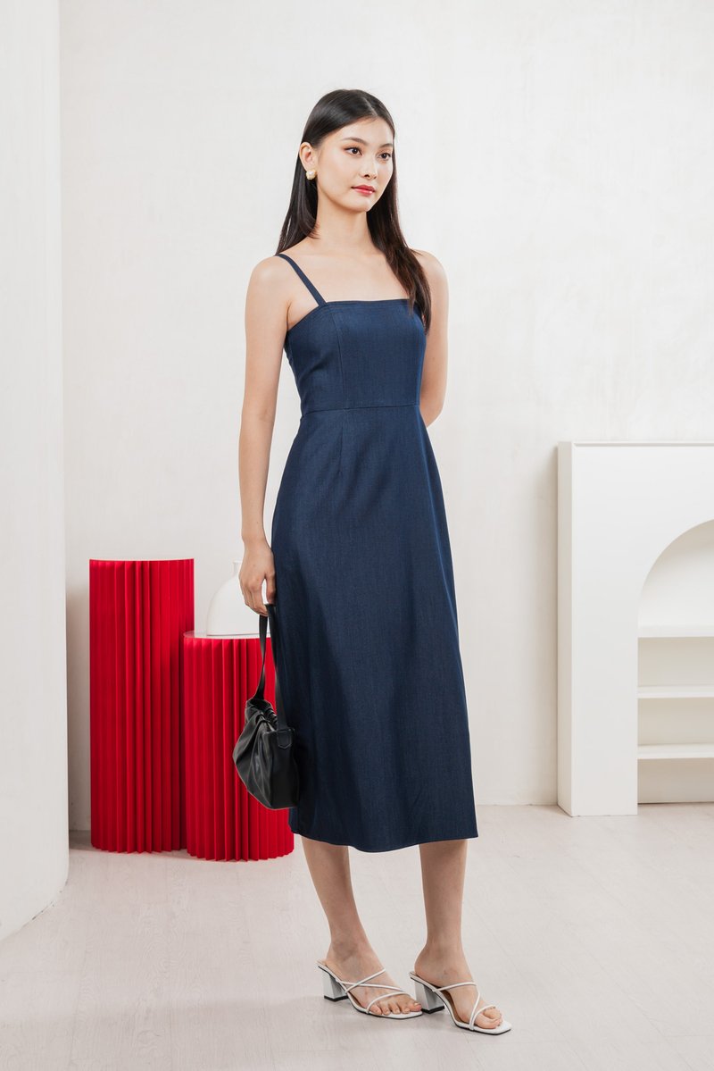 Crest Camisole Midi Dress In Navy