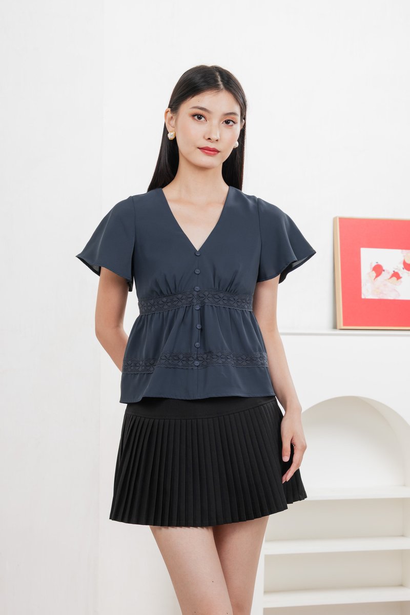 Moonlace Buttons Babydoll Top In Teal Blue