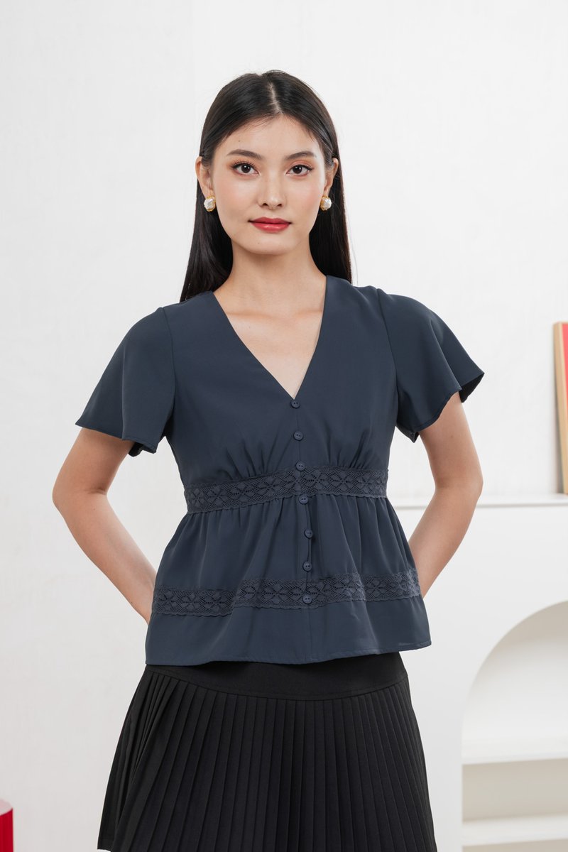 Moonlace Buttons Babydoll Top In Teal Blue