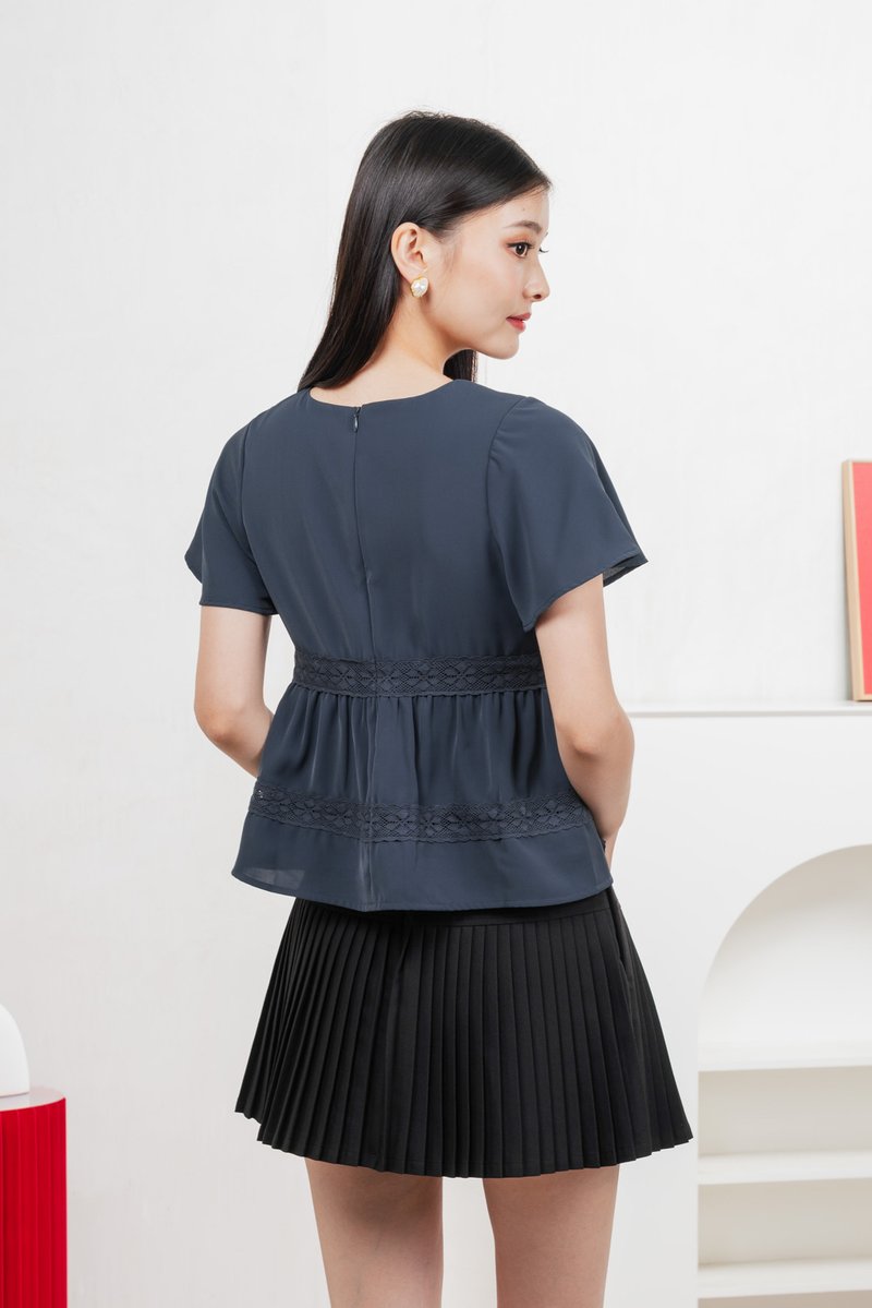 Moonlace Buttons Babydoll Top In Teal Blue