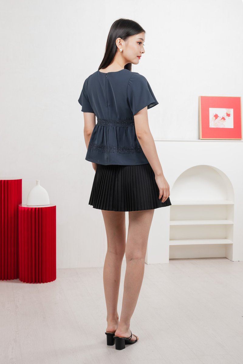 Moonlace Buttons Babydoll Top In Teal Blue