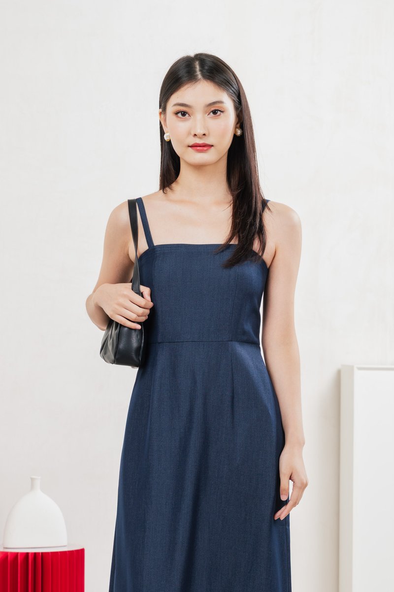 Crest Camisole Midi Dress In Navy