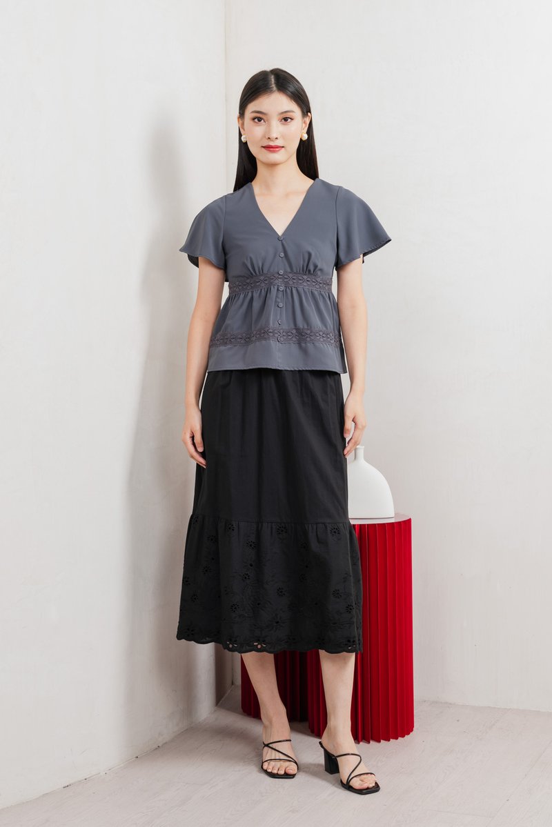 Marilyn Eyelet Midi Skirt In Black