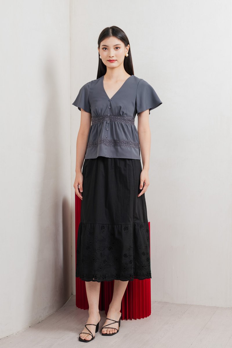 Marilyn Eyelet Midi Skirt In Black