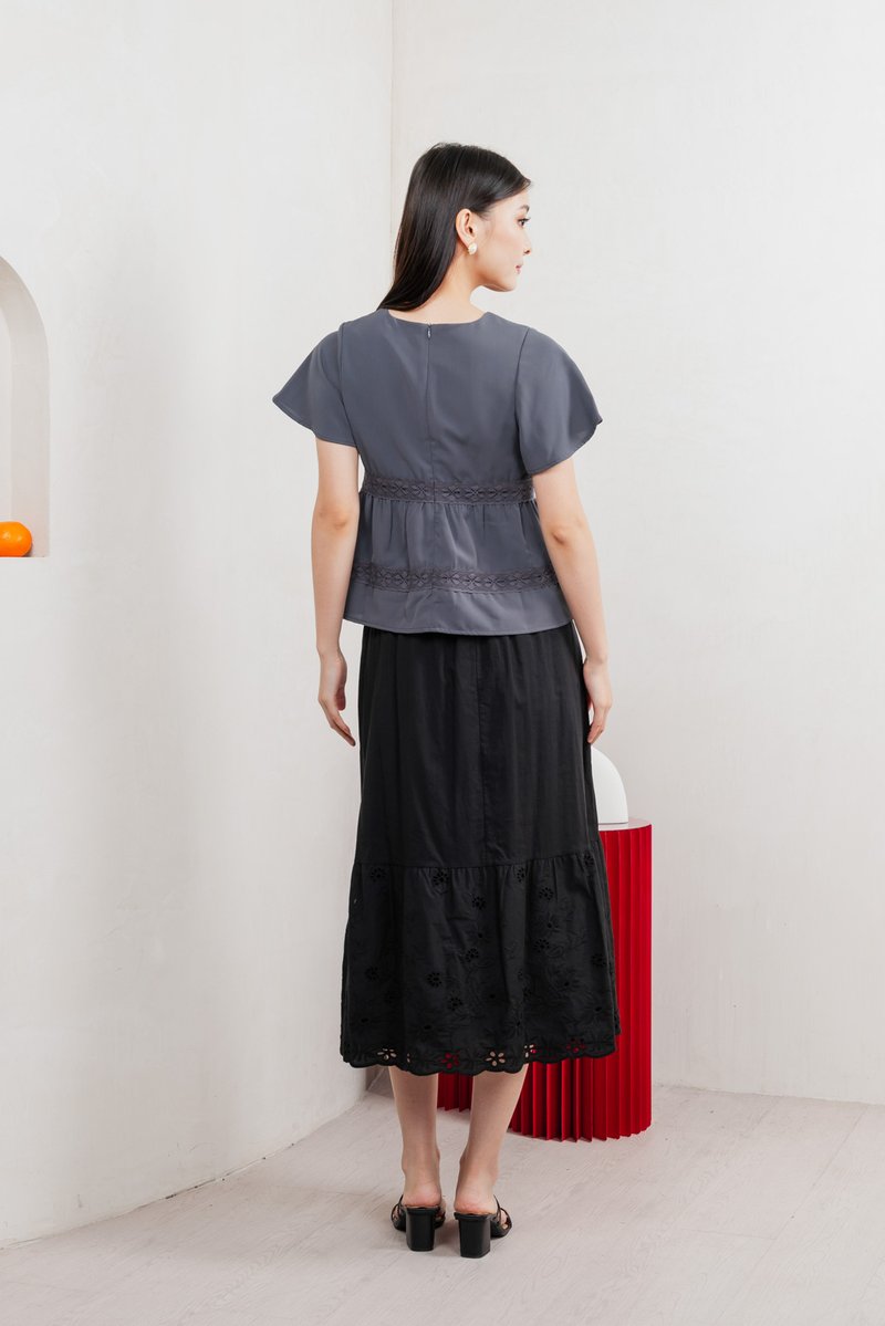 Marilyn Eyelet Midi Skirt In Black