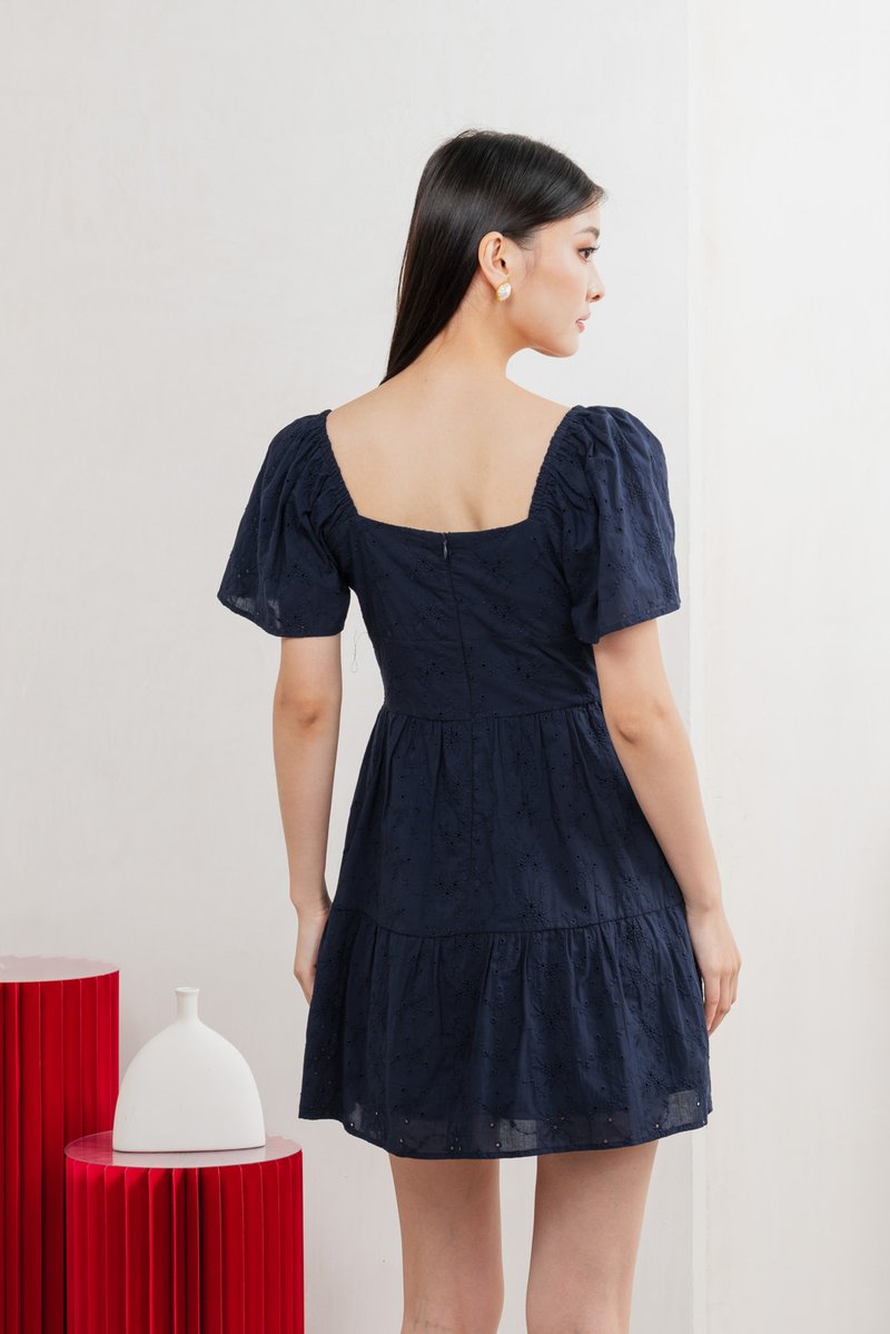 Etoile Floral Eyelet Ribbon Dress In Navy