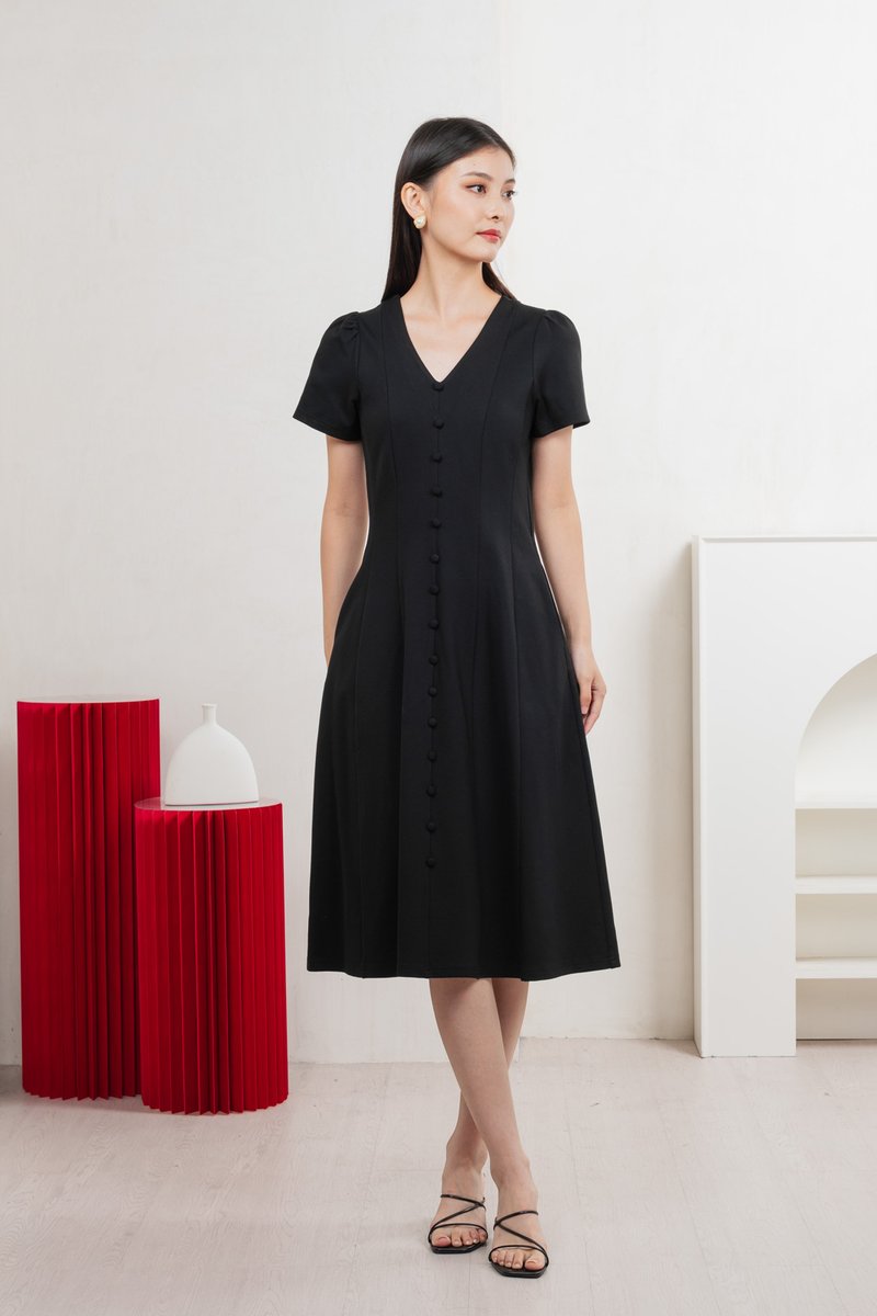 Lucien Buttons Midi Dress In Black