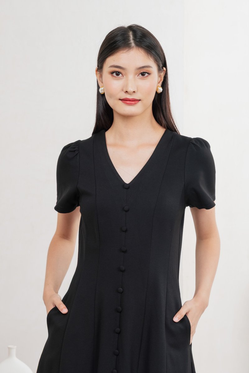Lucien Buttons Midi Dress In Black