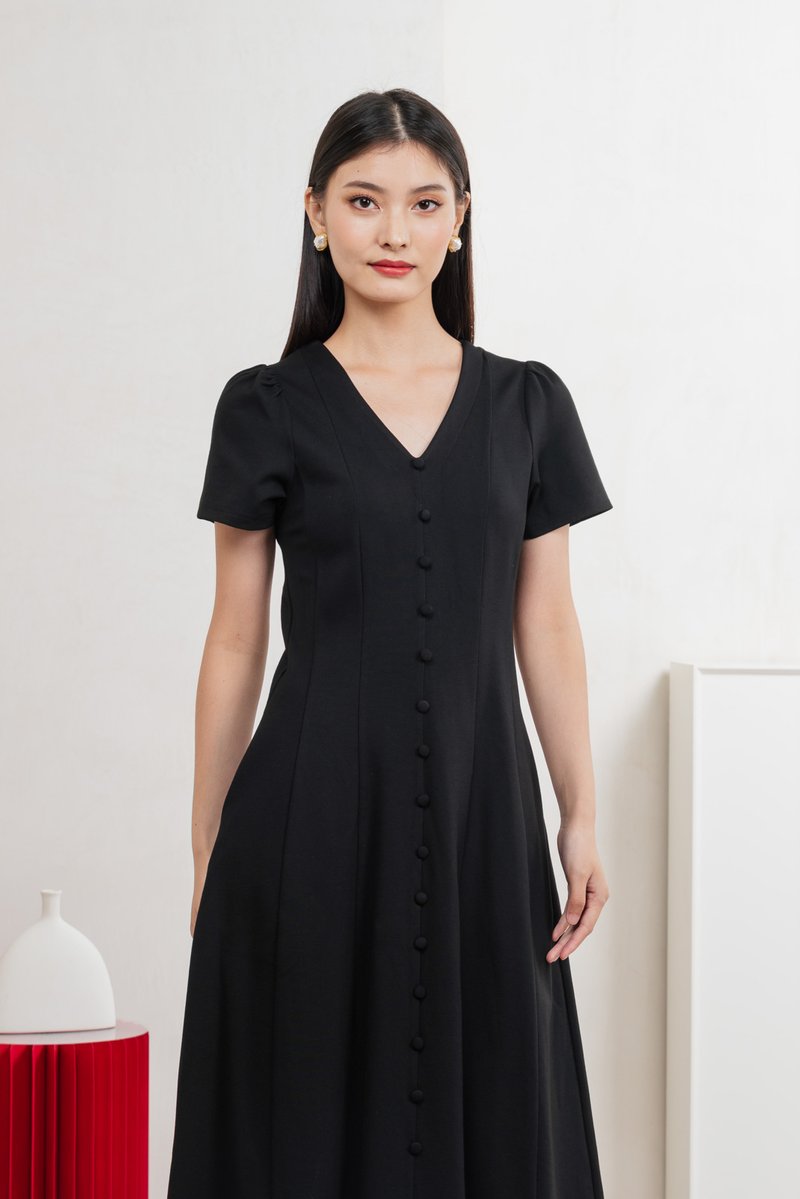 Lucien Buttons Midi Dress In Black