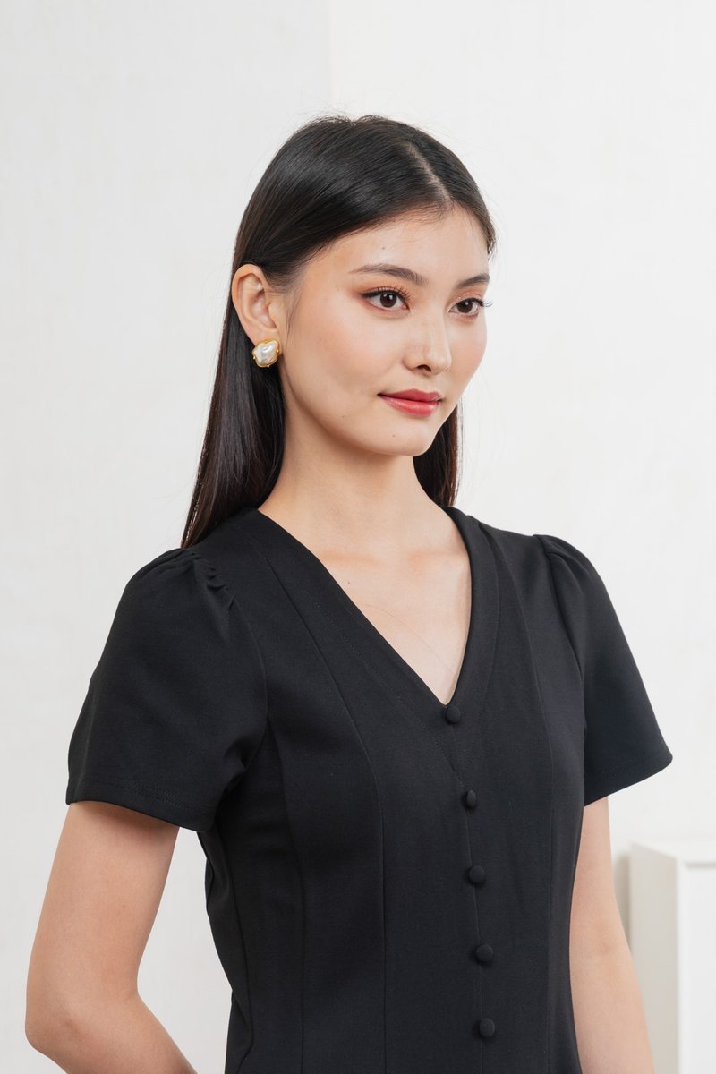 Lucien Buttons Midi Dress In Black