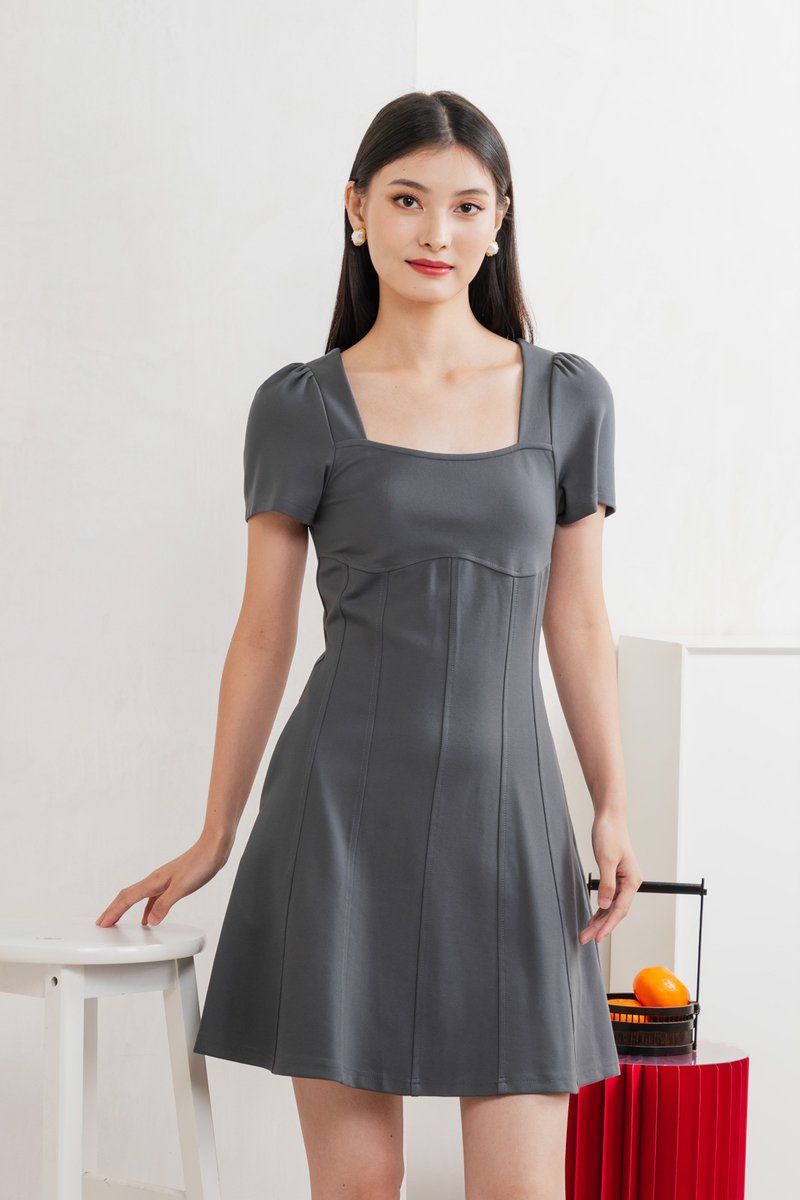 Camara Cotton Panelled Dress In Gunmetal