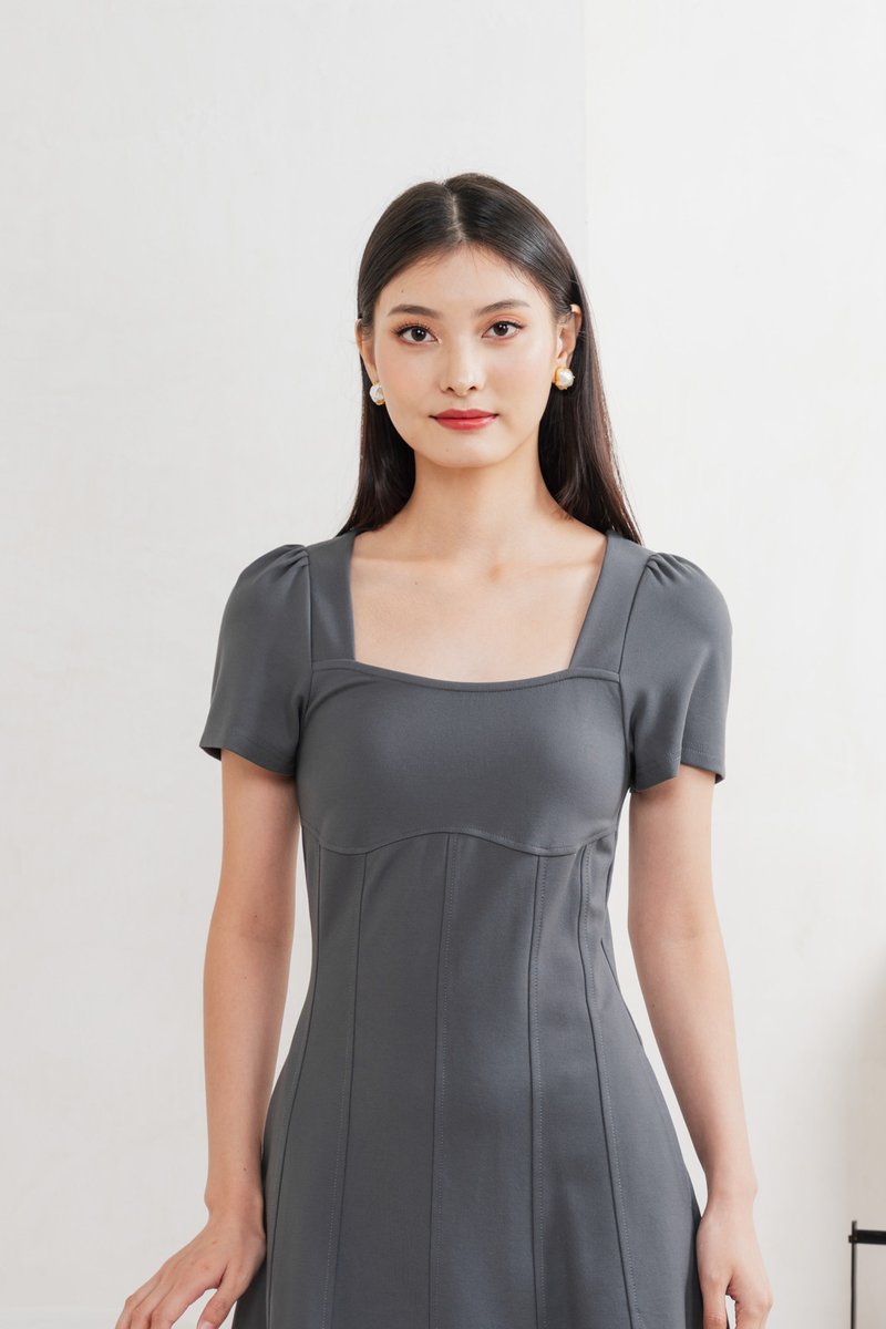 Camara Cotton Panelled Dress In Gunmetal