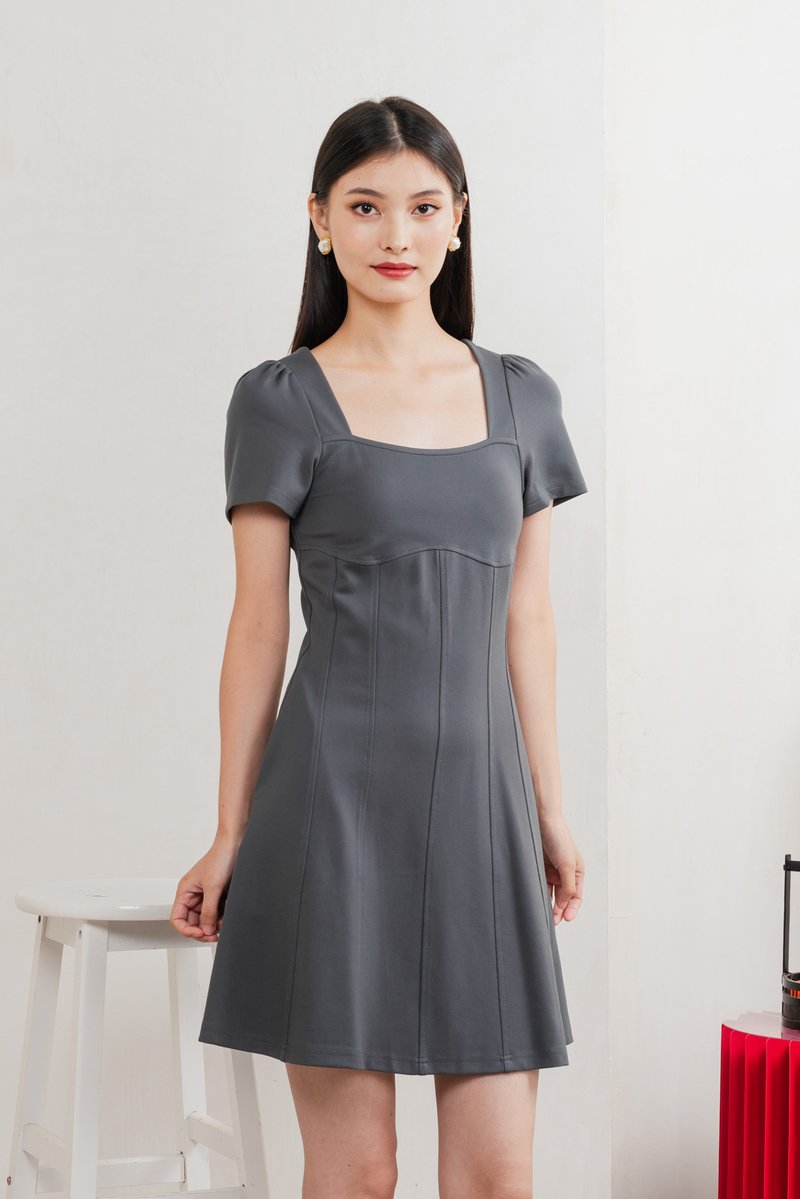 Camara Cotton Panelled Dress In Gunmetal