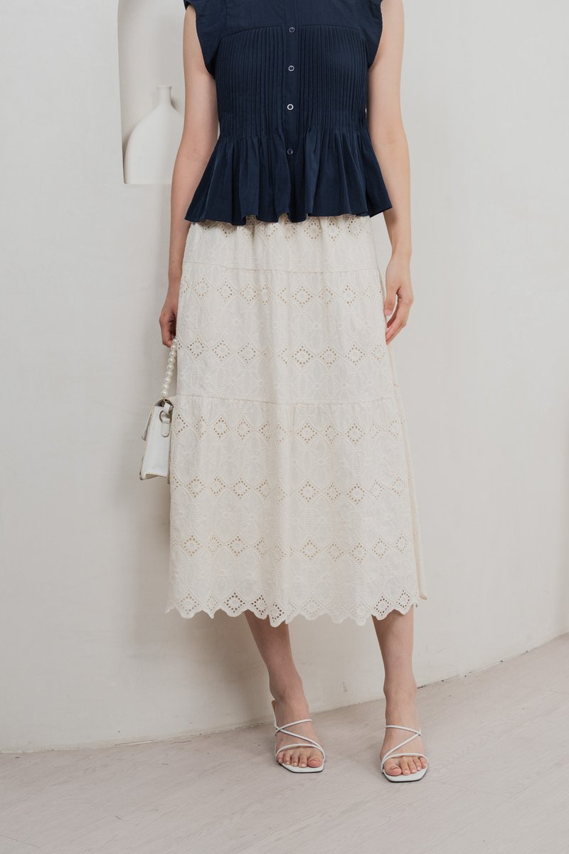 Mayfair Eyelet Midi Skirt In Cream