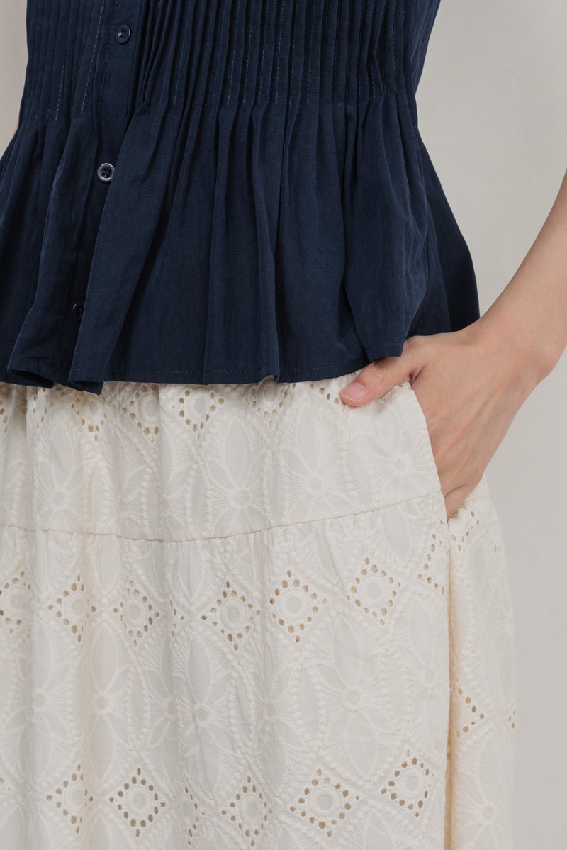 Mayfair Eyelet Midi Skirt In Cream