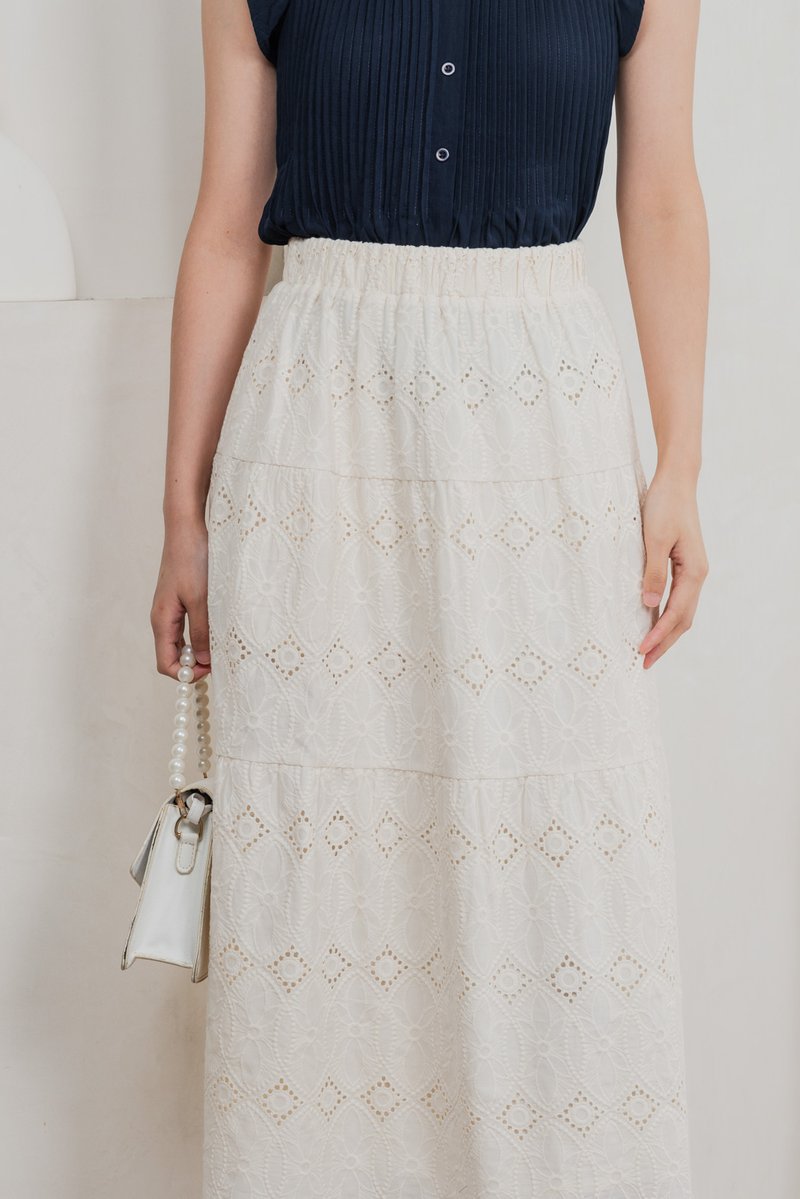 Mayfair Eyelet Midi Skirt In Cream