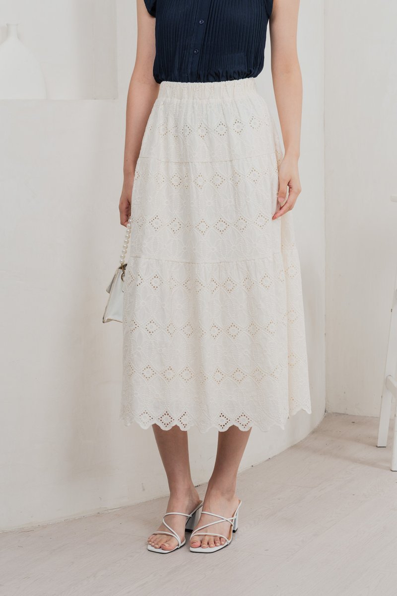 Mayfair Eyelet Midi Skirt In Cream