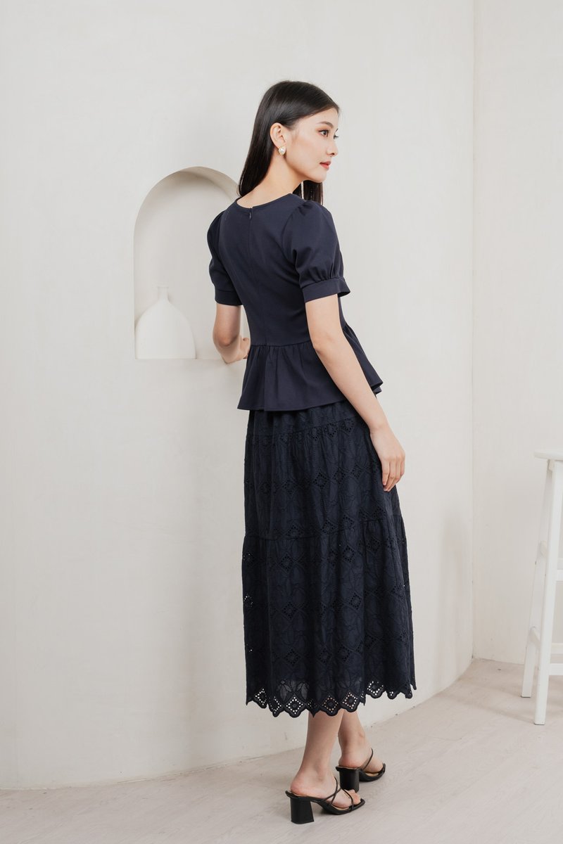 Mayfair Eyelet Midi Skirt In Navy