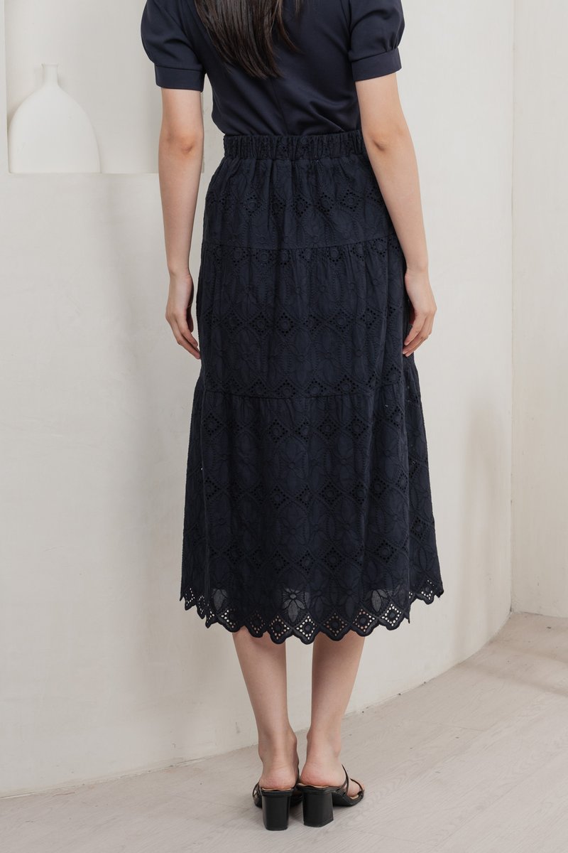 Mayfair Eyelet Midi Skirt In Navy
